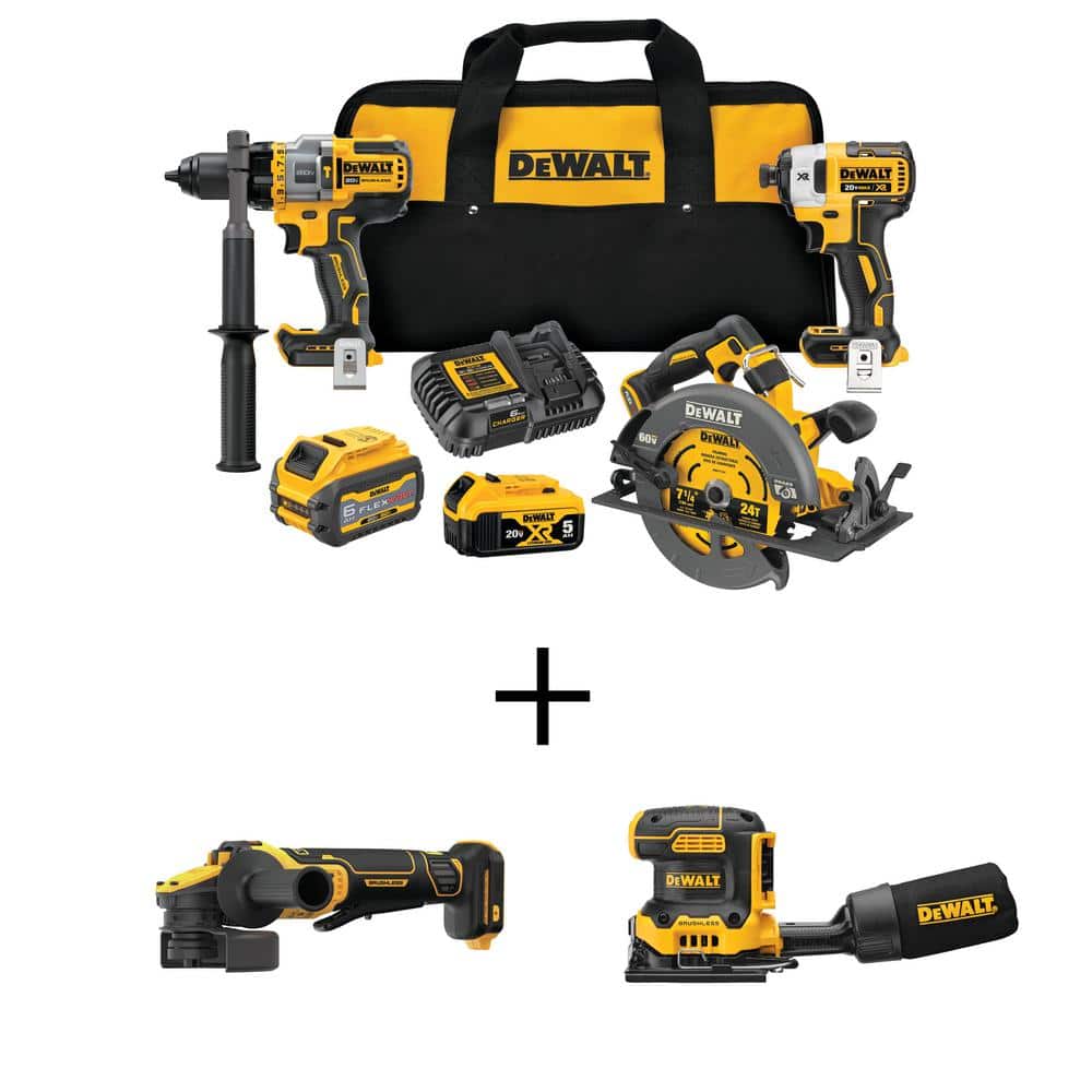 DEWALT 20V/60V MAX LithiumIon Cordless Combo Kit, 20V 4.5 5 in. Grinder, and 20V 1/4 Sheet