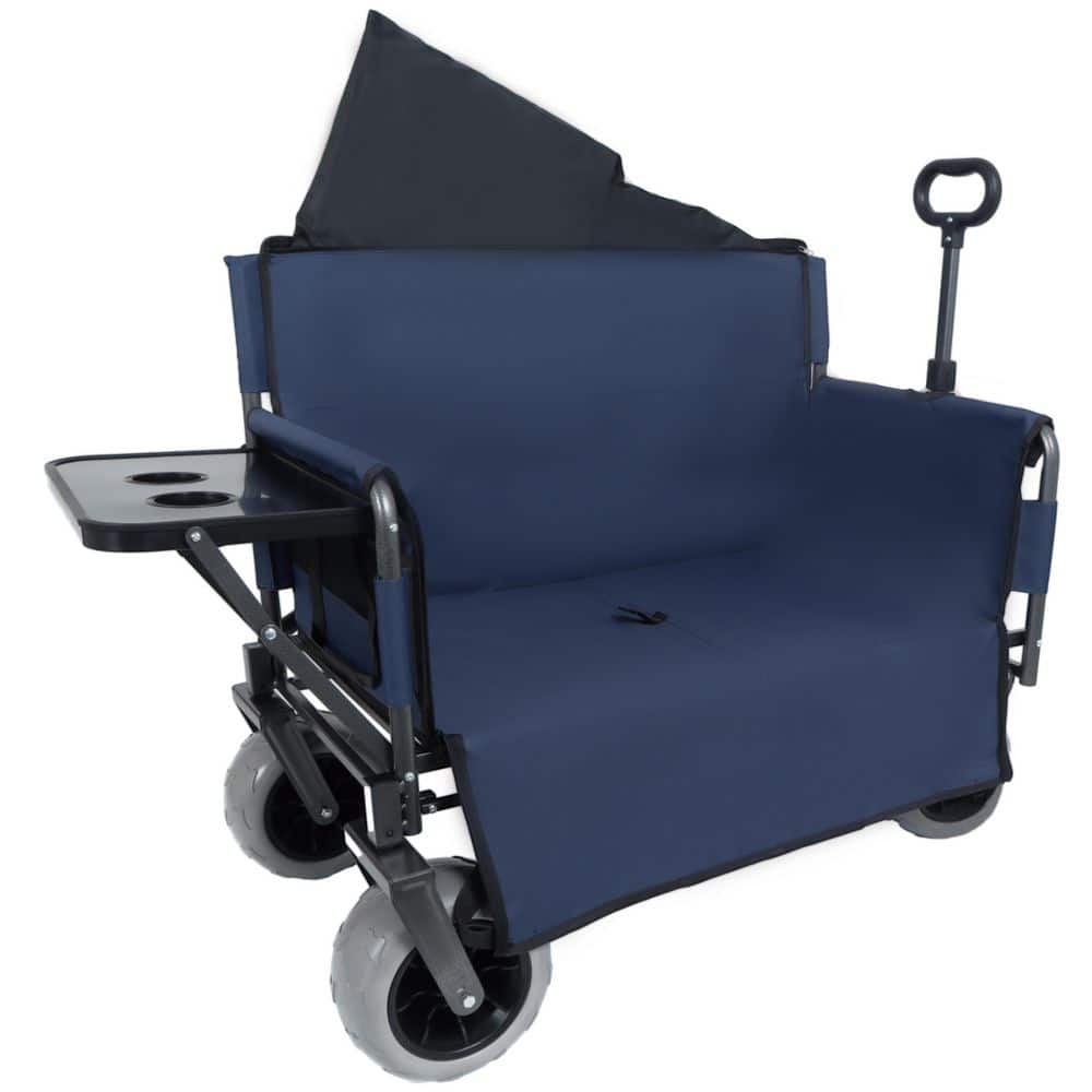 Praised 6 cu. ft. Steel 3-in-1 Folding Wagon Garden Cart with Bench Seat, Rear-Mounted Folding Tabletop, Dark Blue price history on PriceWatchPro