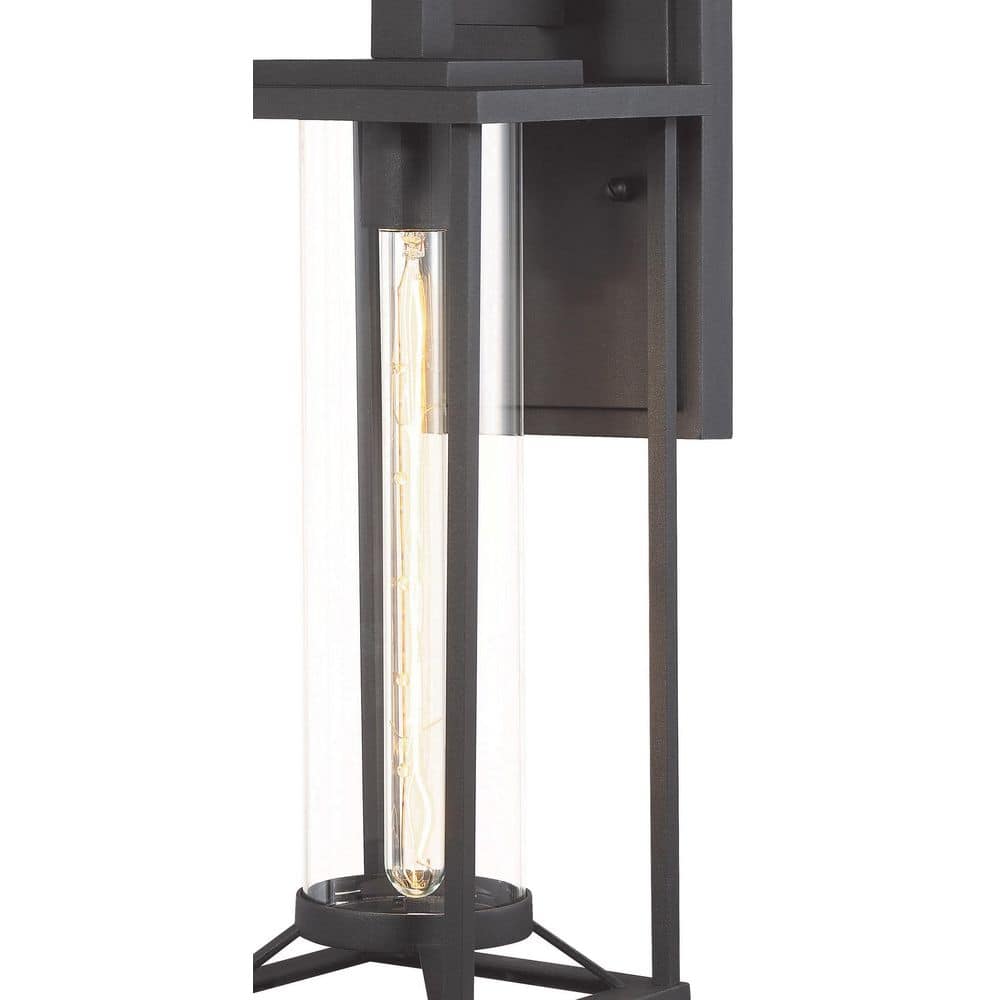 Trescott Contemporary Black Outdoor Wall Lantern with Clear Glass