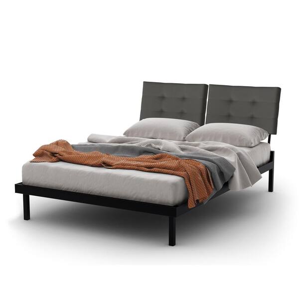 Amisco Delaney Textured Black Metal Grey Fabric Queen Size Platform Bed