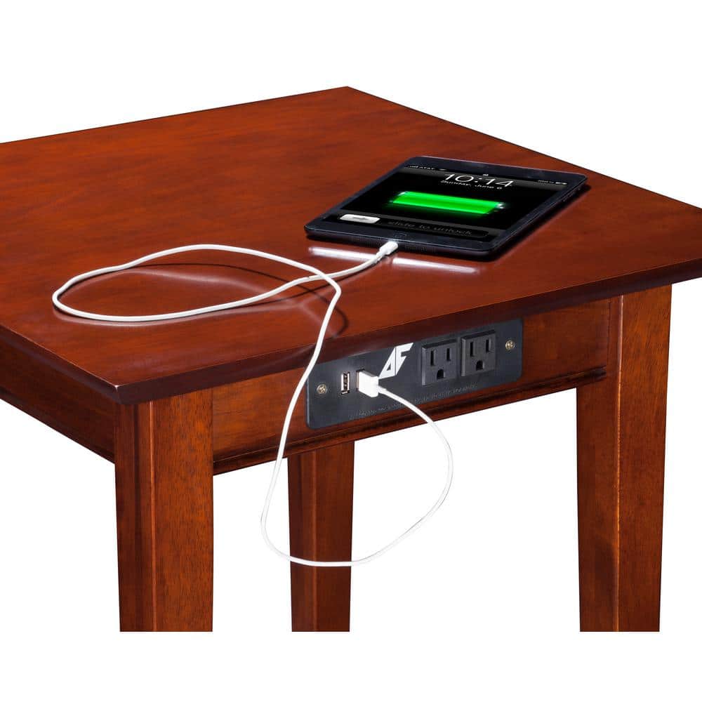 Classic Shaker 24" Square Walnut Wood End Table with Charging Station