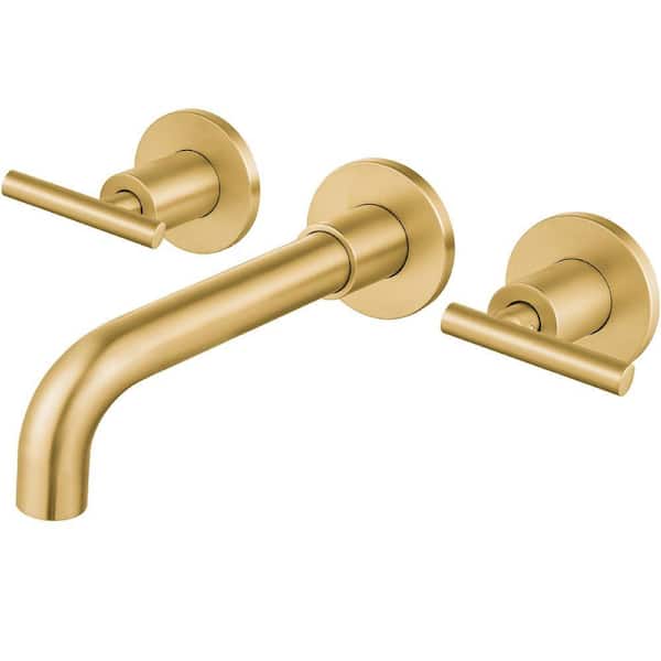Double Handle Wall Mounted Bathroom Faucet in Brushed Gold