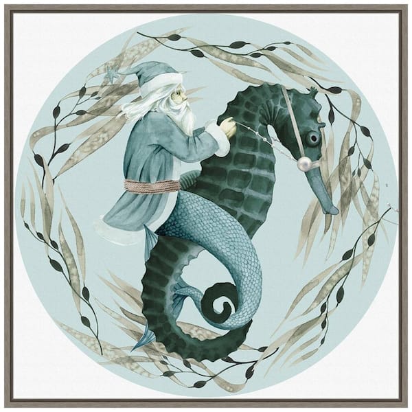 Amanti Art 22 in. The Sea Santa Collection C Christmas Holiday Framed Canvas Box Wall Art