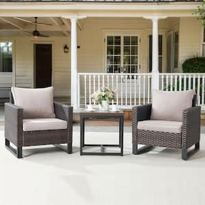 Valenta Brown 3-Piece Wicker Patio Conversation Set with Beige Cushions