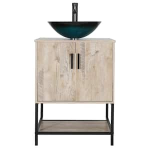 24 in. W x 20 in. D x 31.5 in. H Freestanding Bath Vanity In Oak with 1-Turquoise Vessel Ceramic Top With ORB Faucet