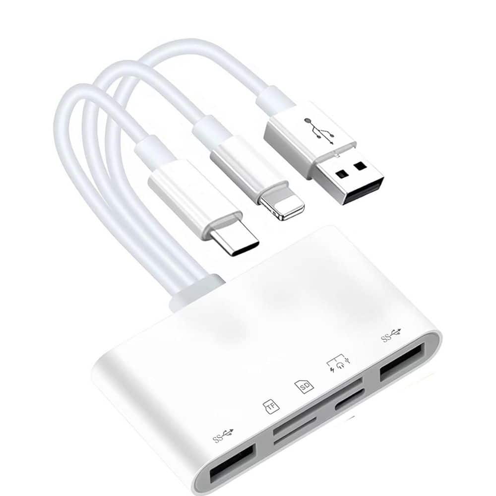 7-in-1 Universal Memory Card Reader for iPhone/iPad with USB and USB-C, SD/