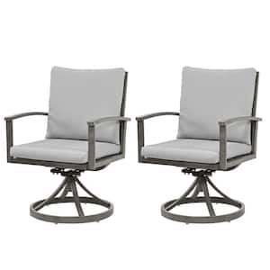 Modique 2-Piece Aluminum Patio Dining Swivel Chairs with Light Gray Cushions