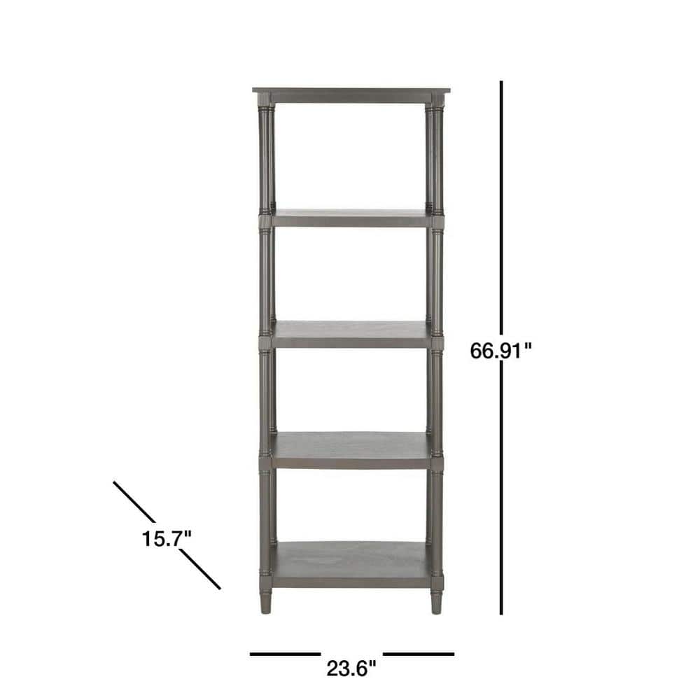 Transitional Gray Pine Wood 5-Tier Spindle Bookcase