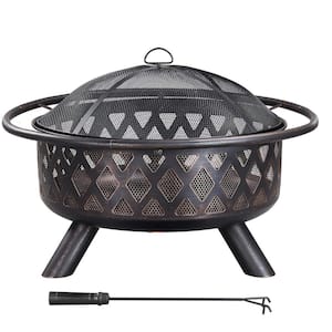 36 in. Antique Black Outdoor Built-in Grill Fire Pits with Mesh Spark Screen Poker for Outside BBQ Bonfire