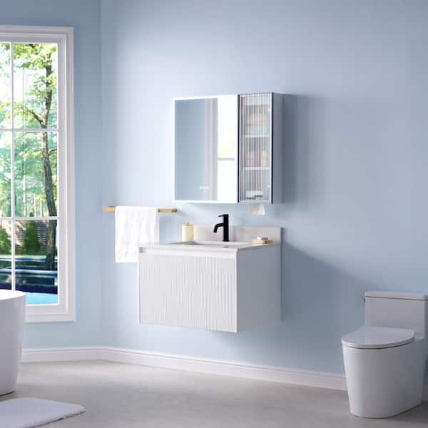 FLORA 30 in. W x 22 in. D x 20 in. H Single Sink Floating Bath Vanity in White with White Quartz Top