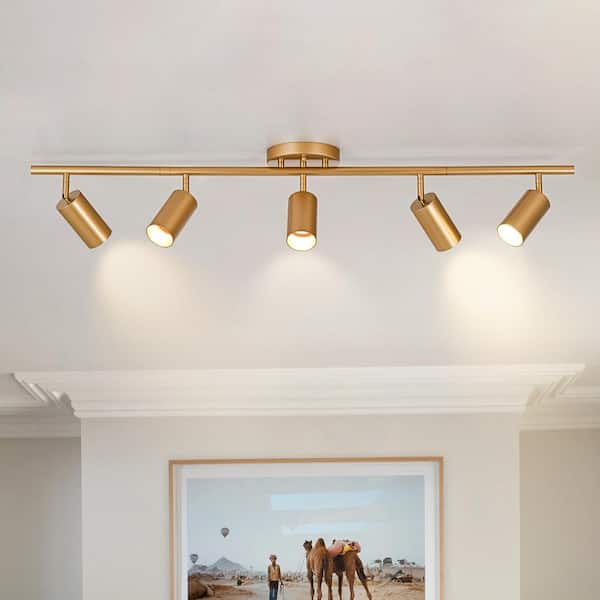 Retta 3.6 ft. 5-Light Gold Modern Track Light Kit with Fixed Track GU10 Bulb, Lighting Kit with Gimbal Head (1-Pack)