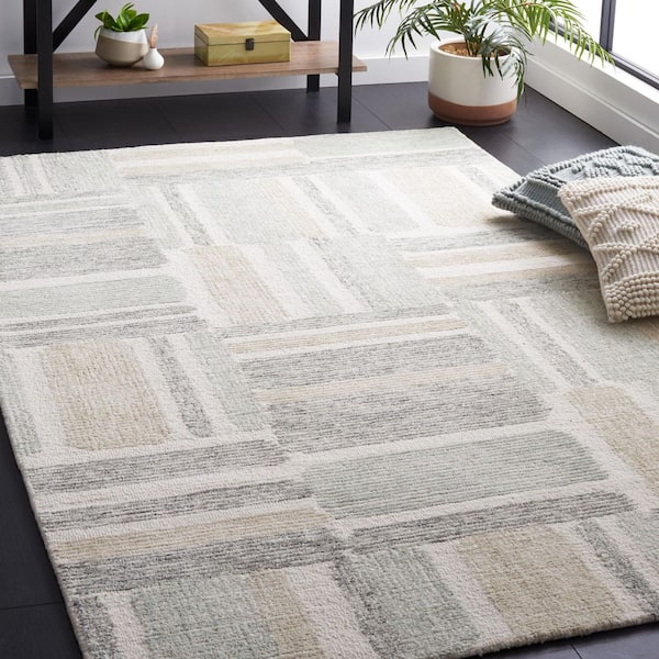 Micro-Loop Ivory/Gray 8 ft. x 10 ft. Striped Geometric Area Rug