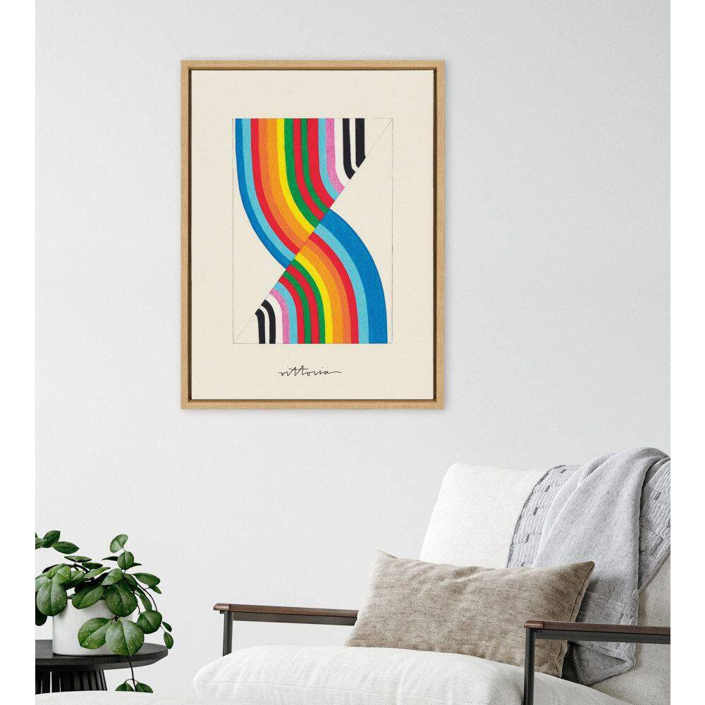 Colorful Geometric Abstract Canvas Print with Natural Frame