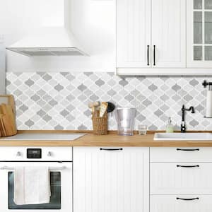 Staggered Colorful Gray and White Peel and Stick Backsplash 12 in. x 12 in. Vinyl Wall Backsplash (10-pack)