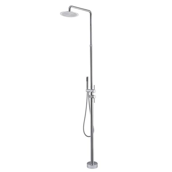 2 Handle 1-Spray Outdoor Freestanding Shower Faucet 1.8 GPM Outside Floor Mount Shower System Kit in Polished Chrome
