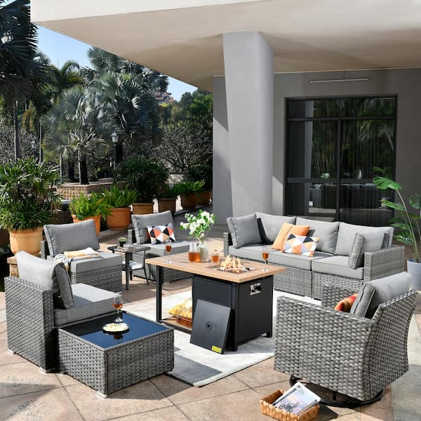 Toject Sanibel Gray 10-Piece Wicker Patio Conversation Sofa Set with a ...