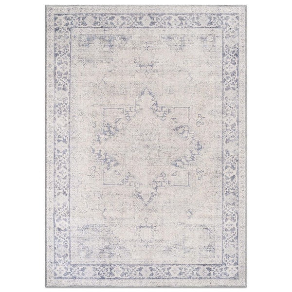 Calista Medallion Machine Washable Blue 10 ft. x 14 ft. Area Rug