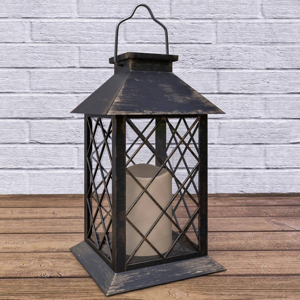Antique Bronze Solar Powered LED Candle Lantern