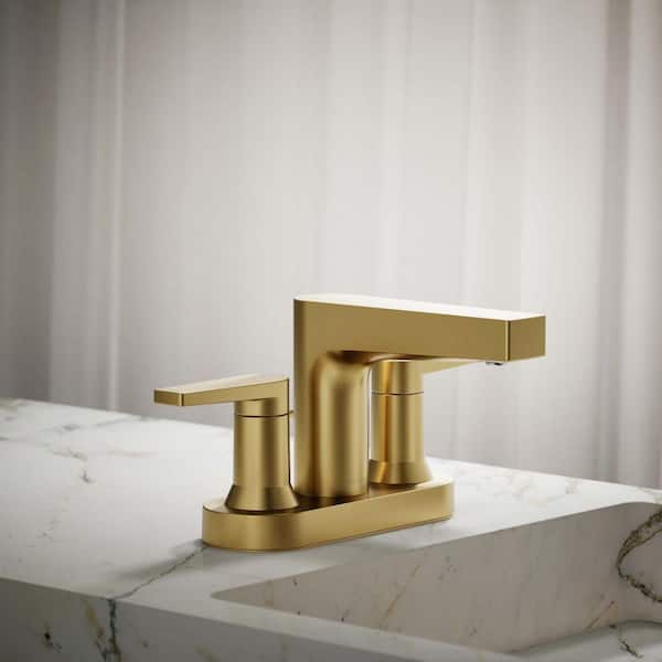 KOHLER Taut 1.2 GPM 4 in. Centerset Double Handle Bathroom Sink Faucet in Vibrant Brushed Moderne Brass