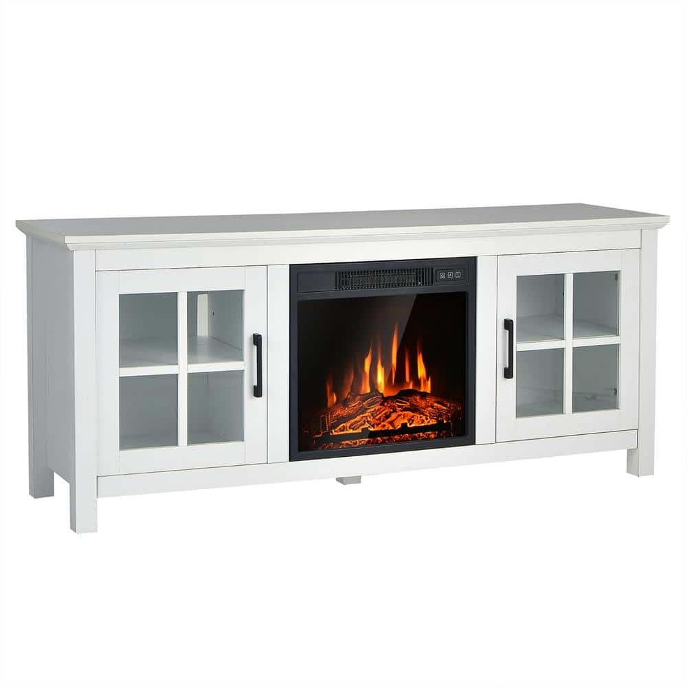 Costway 58 in. Freestanding Electric Fireplace TV Stand for TVs Up to 65 in. with 1400-Watt in White