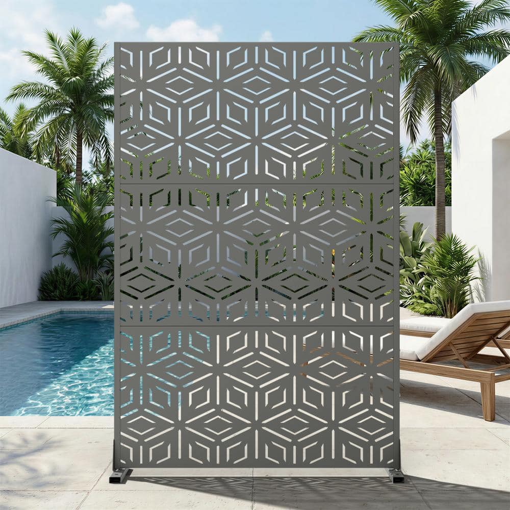 47 in. W x 72 in. H Light Gray Galvanized Steel Freestanding Rhombus Floral Cut Garden Privacy Screen (1-Pack) price history on PriceWatchPro