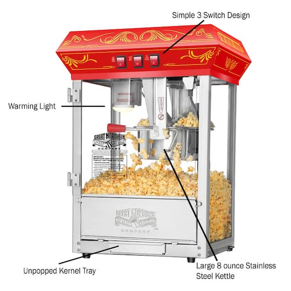 8 oz Commercial Popcorn Machine, Red