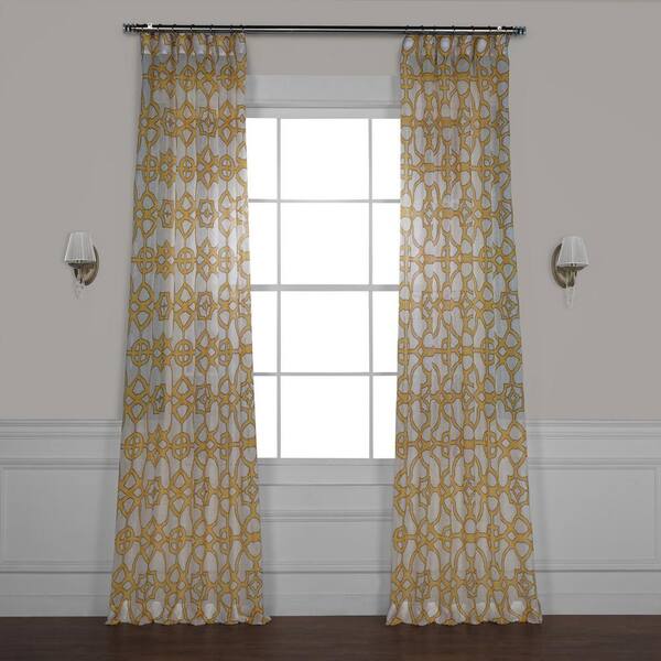 Exclusive Fabrics & Furnishings SeaGlass Yellow Printed Sheer Curtain - 50 in. W x 108 in. L
