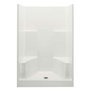 Everyday 48 in. x 35 in. x 76 in. 1-Piece Shower Stall with 2 Seats and Center Drain in Biscuit