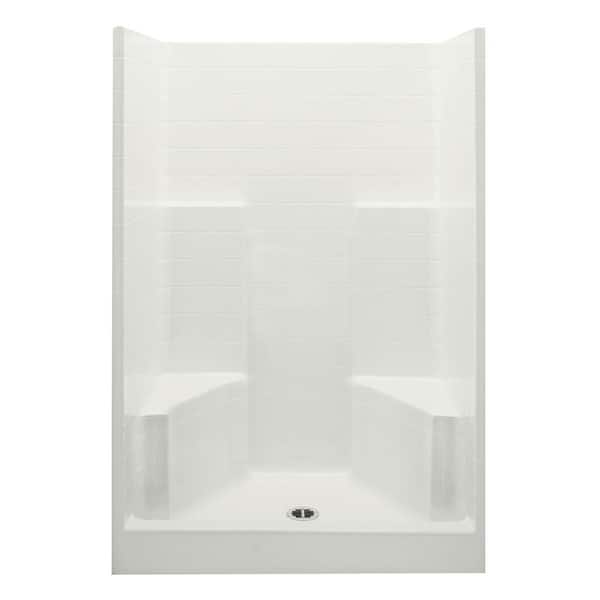 Aquatic Everyday 48 in. x 35 in. x 76 in. 1-Piece Shower Stall with 2 Seats and Center Drain in Biscuit