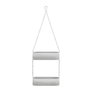 Two-Tier Hanging White Metal Trough Wall Planter