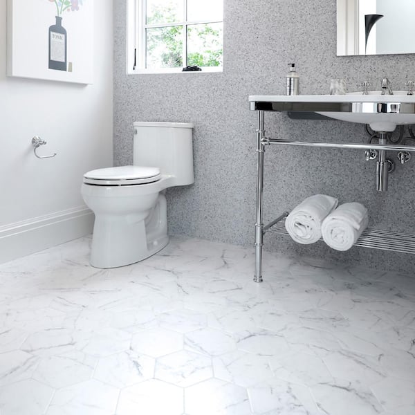 Classico Carrara Hexagon 7 in. x 8 in. Porcelain Floor and Wall Tile (7.5 sq. ft./Case)