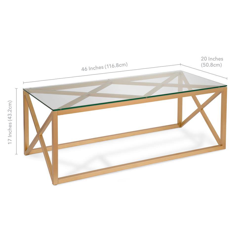 Mid-Century Modern Geometric Brass & Glass Coffee Table, 46" Wide