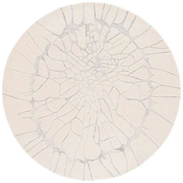 Mykonos 6 ft. x 6 ft. Ivory/Silver Abstract Dendritic Round Area Rug