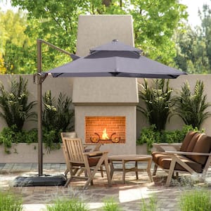2pc Hostin 10 ft. Steel Cantilever Crank Tilt And 360 Square Patio Umbrella in Gray With Base