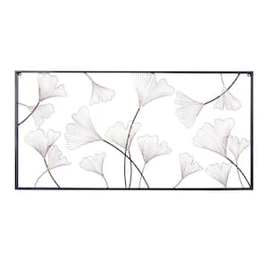 48 in. x  24 in. Metal Gold Floral Wall Decor with Black Frame