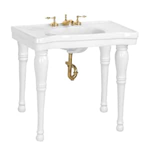 Belle Epoque 35-1/2 in. Console Sink Vitreous China in White with Four Spindle Legs and Widespread Faucet Holes