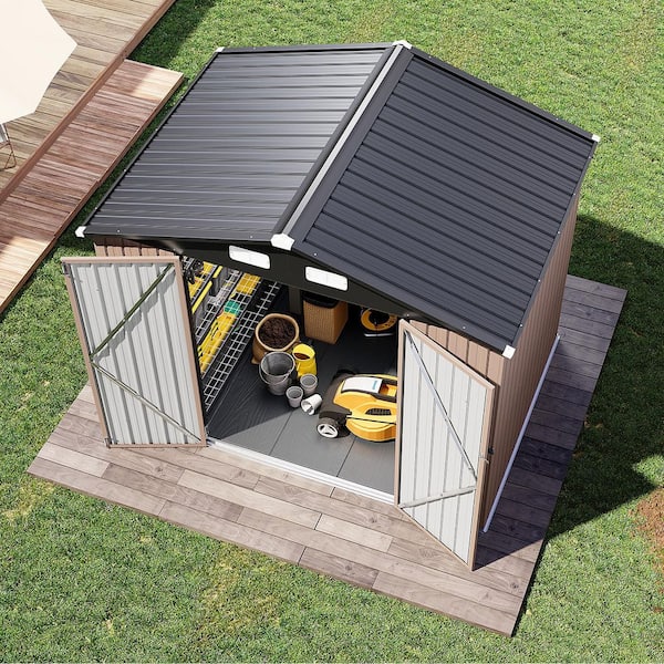 Reviews for Sizzim 7.4 ft. W x 5.3 ft. D Brown Metal Storage Shed