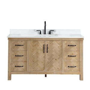 Javier 60 in. W x 22 in. D x 33.9 in. H Single Sink Bath Vanity in Antique Brown with White Grain Composite Stone Top