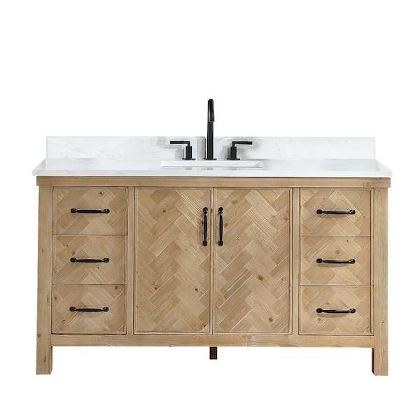 ROSWELL Javier 60 in. W x 22 in. D x 33.9 in. H Single Sink Bath Vanity in Antique Brown with White Grain Composite Stone Top