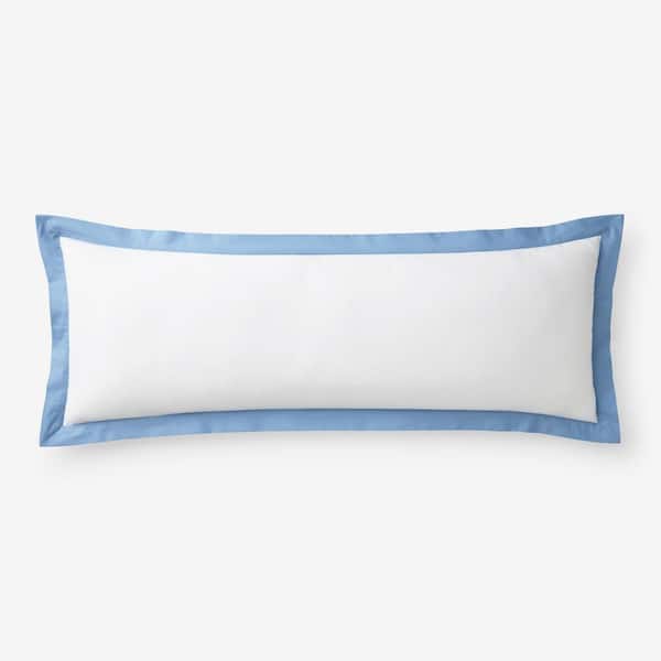 Company Cotton Solid Border Percale Lumbar Decorative Porcelain Blue 14 in. x 40 in. Throw Pillow Cover