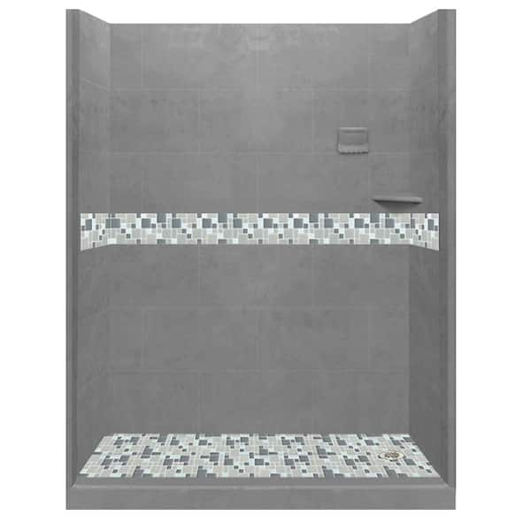 American Bath Factory Newport 60 in. L x 36 in. W x 80 in. H Right Drain Alcove Shower Kit with Shower Wall and Shower Pan in Wet Cement