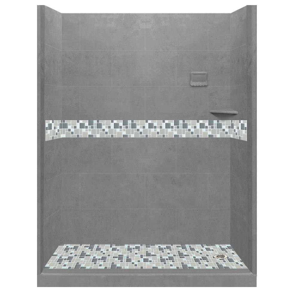 Newport 60 in. L x 42 in. W x 80 in. H Right Drain Alcove Shower Kit with Shower Wall and Shower Pan in Wet Cement price history on PriceWatchPro
