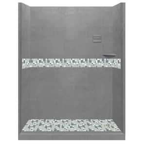 Newport 60 in. L x 42 in. W x 80 in. H Right Drain Alcove Shower Kit with Shower Wall and Shower Pan in Wet Cement