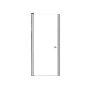 Lyna 30 in. W x 70 in. H Pivot Frameless Shower Door in Brushed Stainless with Clear Glass