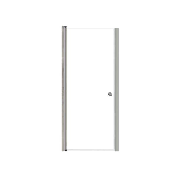 Transolid Lyna 30 in. W x 70 in. H Pivot Frameless Shower Door in Brushed Stainless with Clear Glass