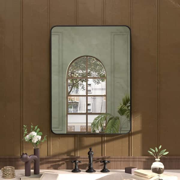 Hermitage Bath Cosy 24 in. W x 32 in. H Rectangular Framed Wall Bathroom Vanity Mirror in Matte Black