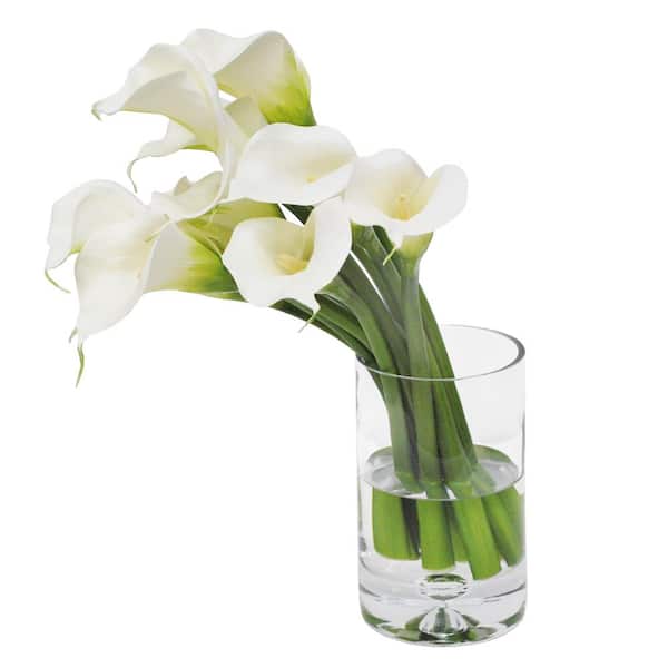 Unbranded 18 in. White Indoor Artificial Calla Lily in Cylinder Vase-Short