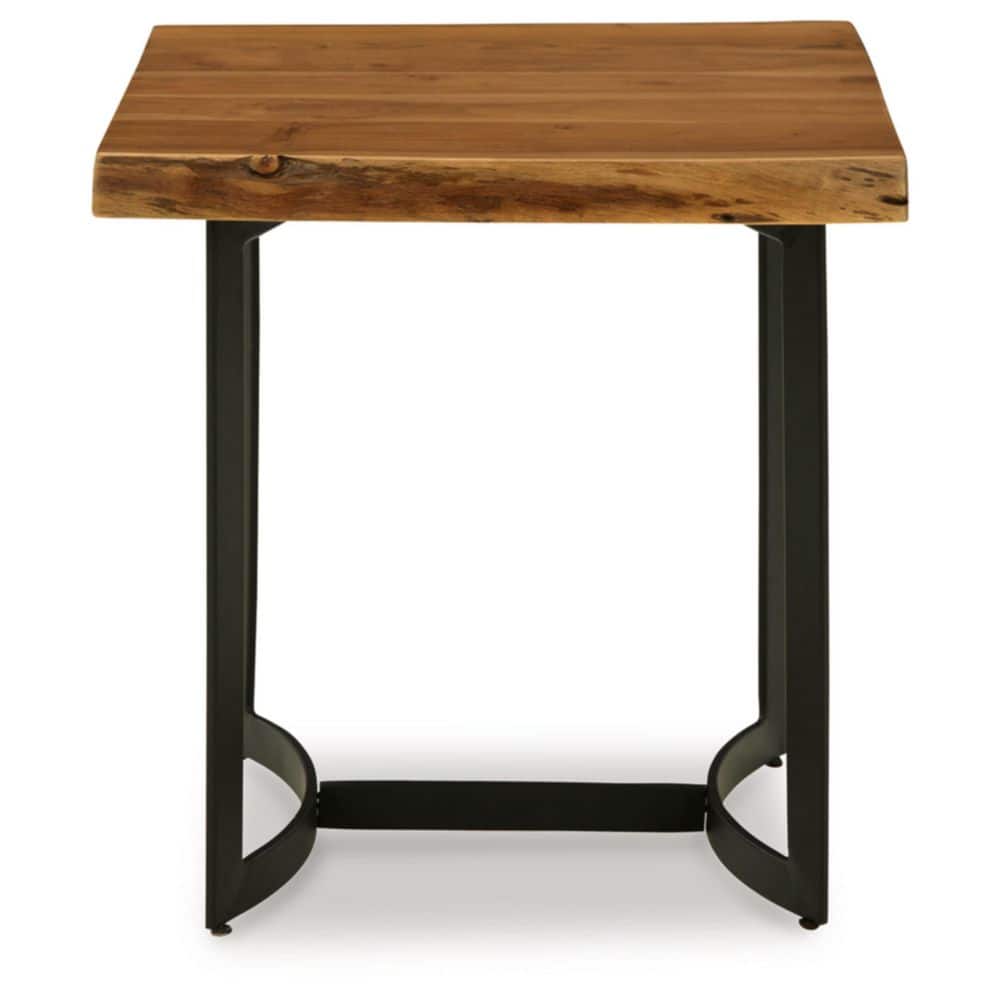 Square Light Brown and Black Wood Metal End Table