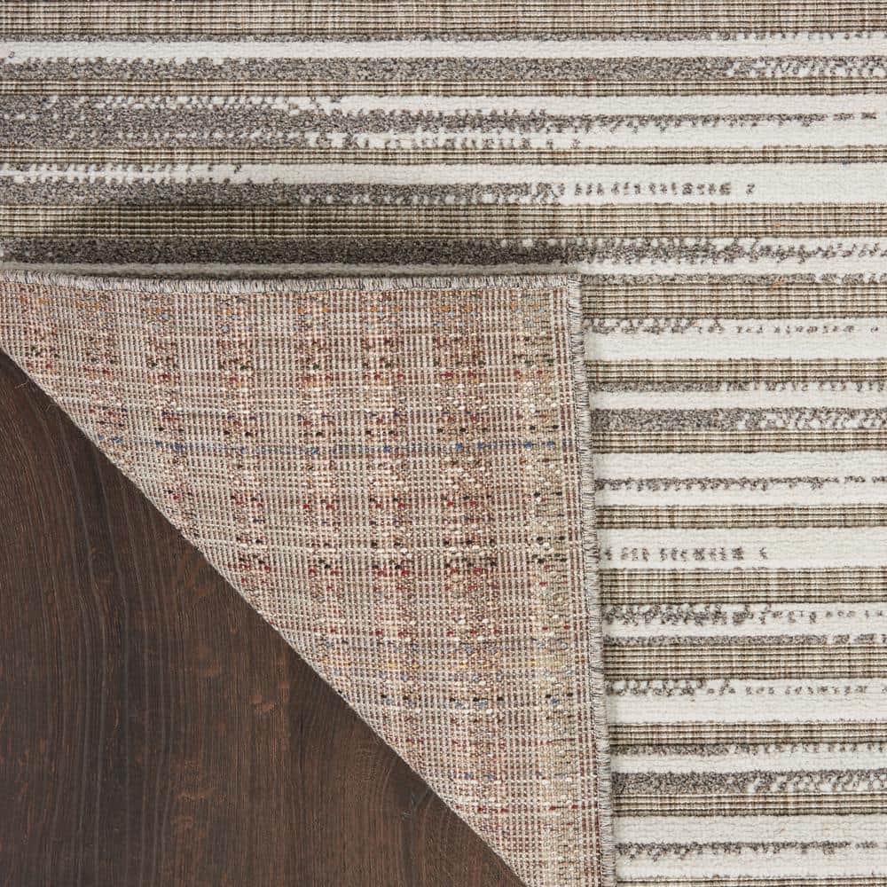 Calobra Light Grey Striped 4' x 6' Hand-Knotted Synthetic Rug