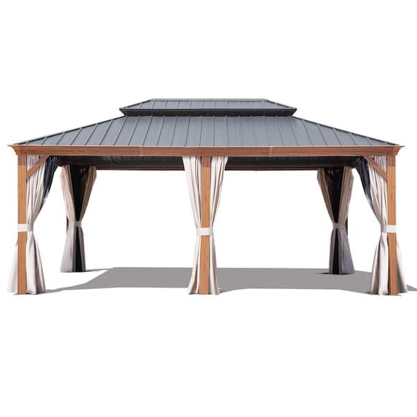 12 ft.x 18ft. Aluminum Outdoor Gazebo Double Roof Canopy with Netting, Curtains, Garden Tent for Patio, Backyard, Lawns